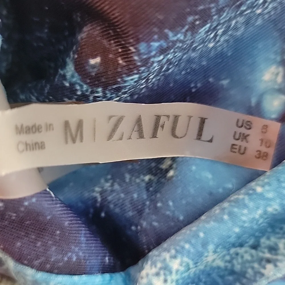 ZAFUL Lapis Blue Ocean Print Sporty Cutout Top High Cut‎ Leg Bikini Swimsuit M 6
